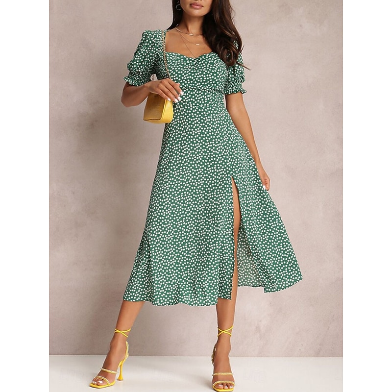 Women's Midi Dress Casual Dress A Line Dress Stylish Casual Vacation Daily Regular Fit Floral Short Sleeve Square Neck Red Green Light Blue Summer