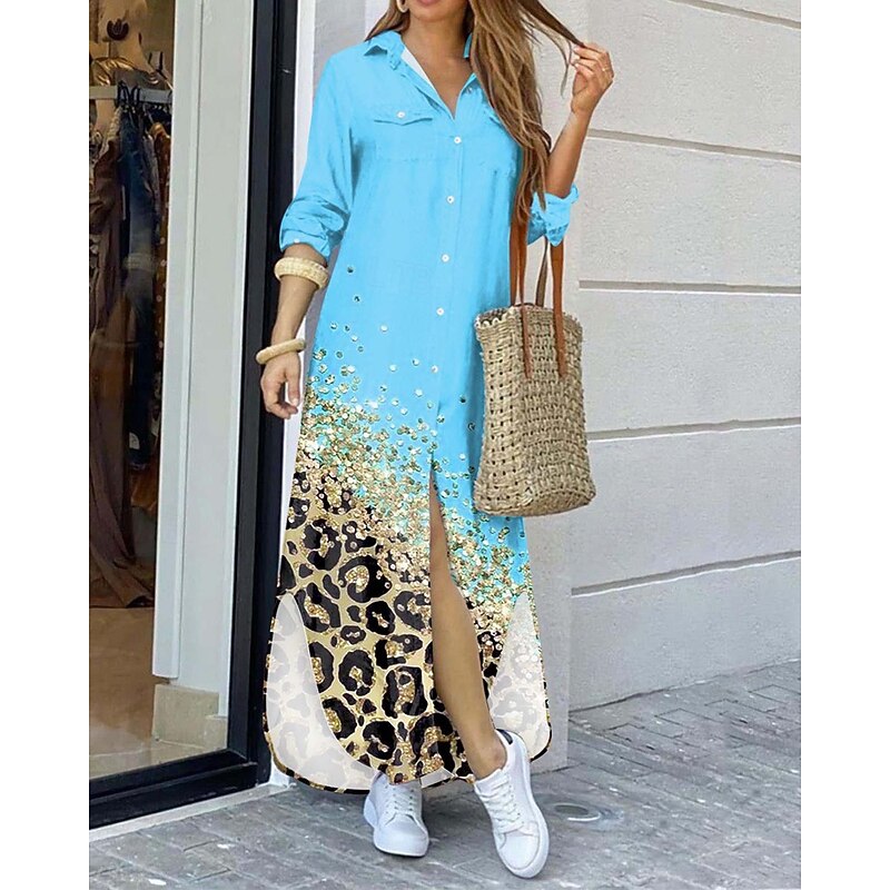 Women's Long Dress Maxi Dress Shirt Dress Casual Dress Summer Dress Stylish Casual Vacation Daily Date Regular Fit Color Block Long Sleeve Lapel Black Yellow Pink Red Summer Spring2