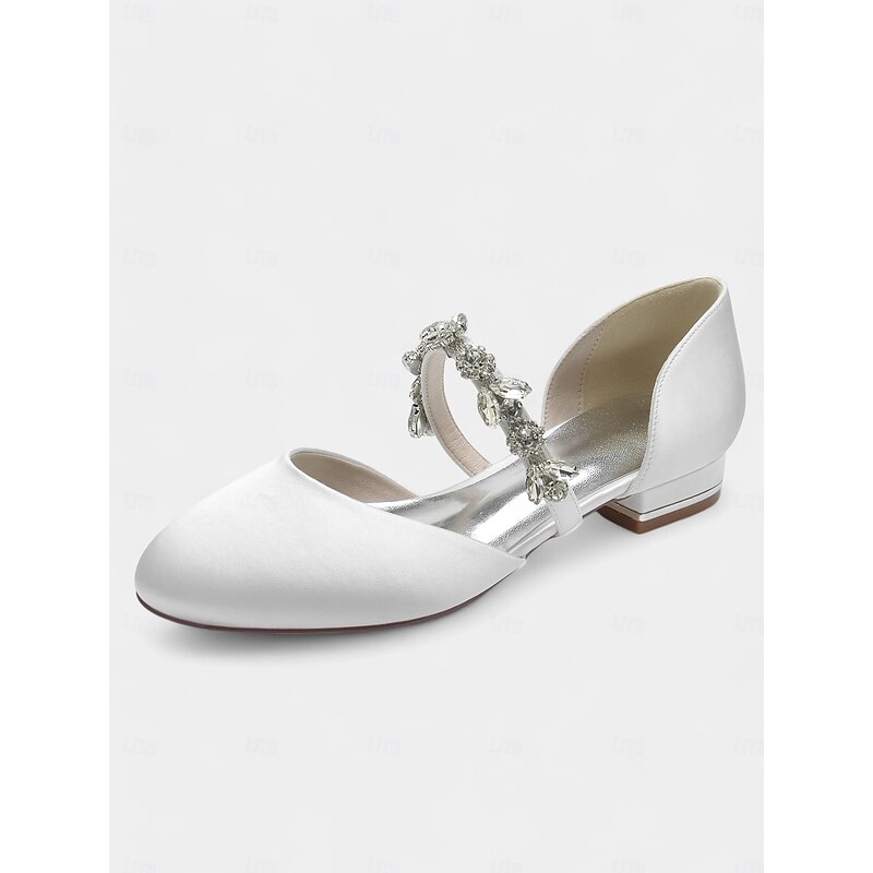 White Satin Closed-Toe Wedding Shoes with Rhinestone Ankle Strap - Bridal for Special Occasions2