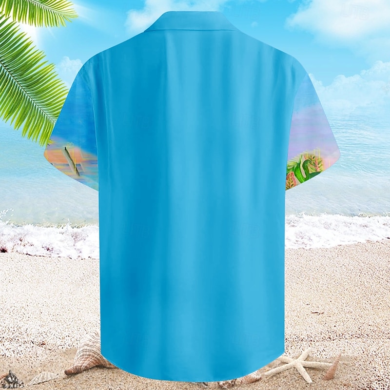 Men's Parrot Summer Hawaiian Shirt Aloha Shirt Short Sleeve Hawaiian Vacation Summer Cuban Collar Button Up Blue2