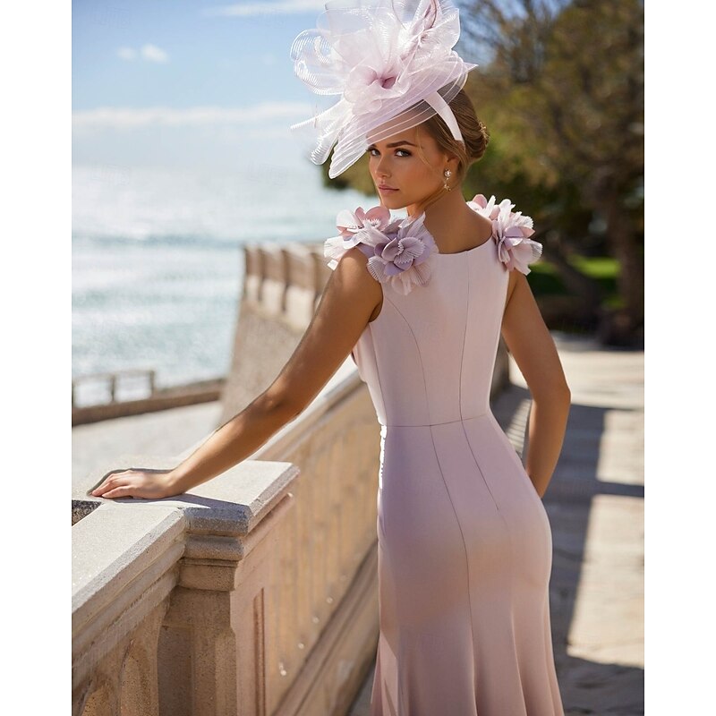 Mermaid / Trumpet Cocktail Dresses Elegant Dress Formal Wedding Asymmetrical Sleeveless V Neck Pocket Stretch Crepe with Appliques Dresses3