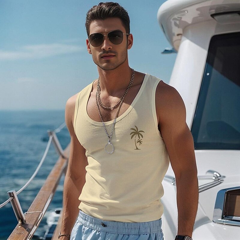 Men's Coconut Palm T Shirt Vest Top Sleeveless T shirt 3D Print Crew Neck Shirt Vacation Casual Hawaiian Holiday Light Blue Black White Summer Spring Clothing Apparel S M L XL XXL XXXL2