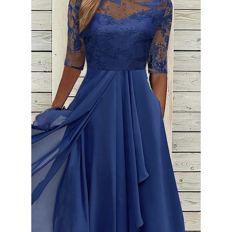 Women's Cocktail Party Dress Lace Dress Midi Dress Green Blue Purple Half Sleeve Floral Embroidery Lace Summer Spring Crew Neck Elegant Classic Wedding Guest 2023 S M L XL XXL 3XL3