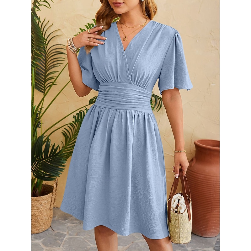 Women's Maxi Dress Casual Dress A Line Dress Elegant Stylish Casual Vacation Daily Regular Fit Plain Short Sleeve V Neck Pink Blue Summer3