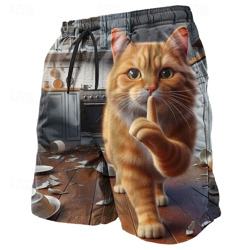 Men's Animal Cat Funny Swim Trunks Swim Shorts Board Shorts Mid Waist Streetwear Hawaiian Casual Daily Holiday Drawstring Pocket Elastic Waist Designer Clothing Apparel4