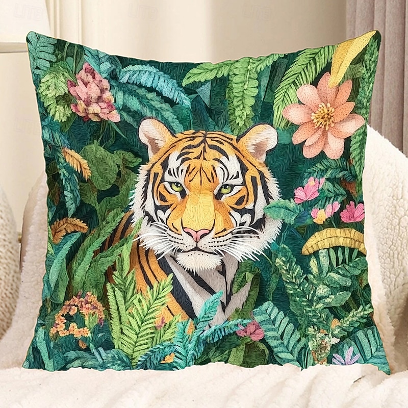 Tropical Tigers Decorative Toss Pillows Cover 1PC Soft Square Cushion Case Pillowcase for Bedroom Livingroom Sofa Couch Chair2