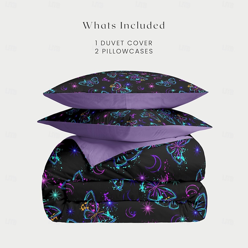 Night Butterfly Duvet Cover Set 100% Cotton Soft and Breathable Bedding with Elegant Butterfly Patterns Perfect for All Seasons Durable and Lightweight Quilt Cover Easy to Wash and Maintain2