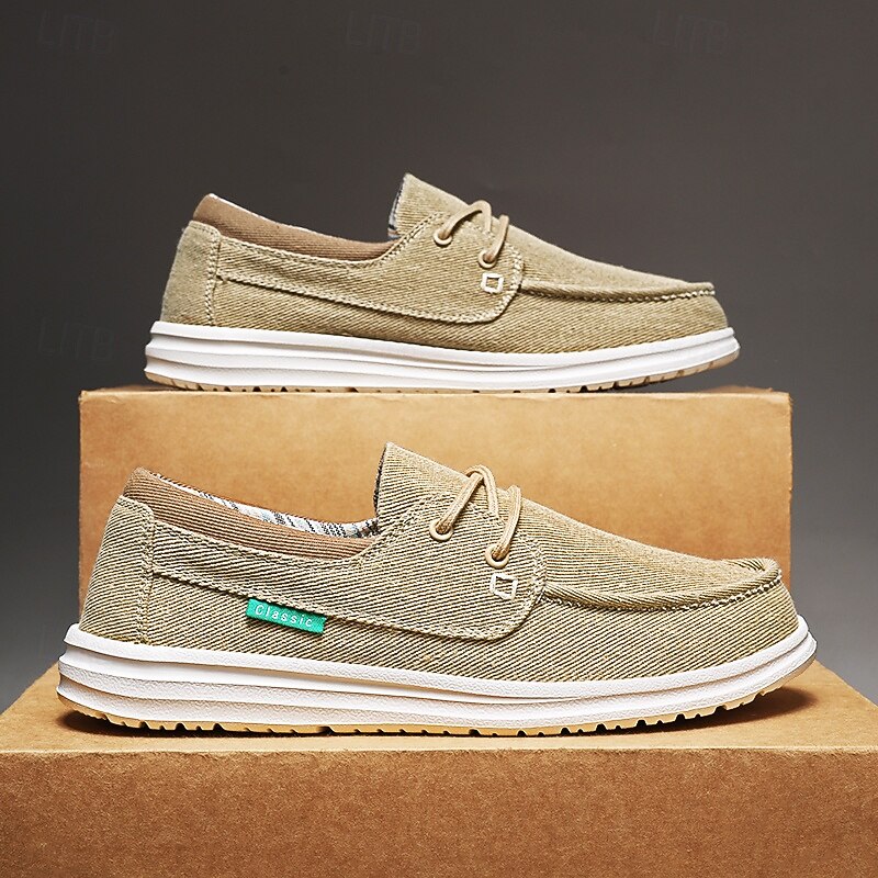 Men's Beige Canvas Boat Shoes with Lace-Up Design and Comfortable Sole – Ideal for Casual and Outdoor Activities4