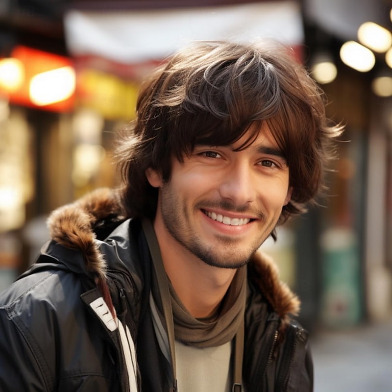 Short Mens Wig Brown Wigs for Men Synthetic Mens Wigs Fluffy 80s Wig for Party Daily Use2