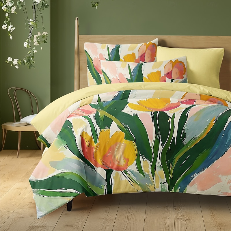 100% Cotton Floral Tropical Series Duvet Cover 3-Piece Set for Summer Soft Skin Friendly Long Lasting