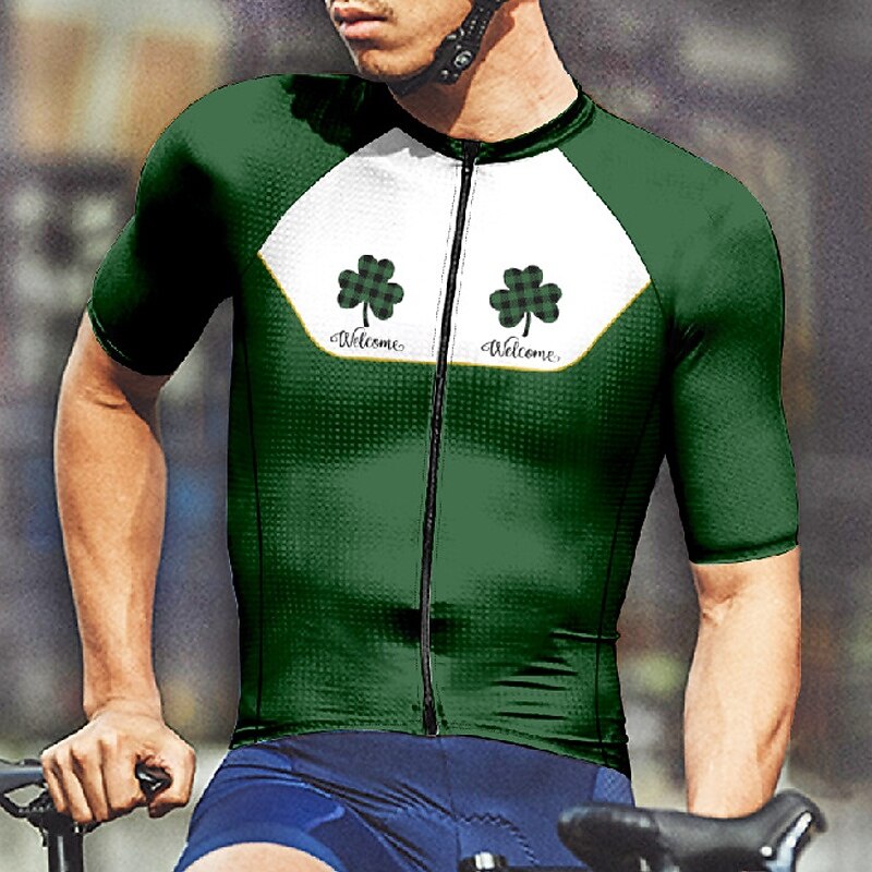 Men's St Patrick Jersey Cycling Jersey Graphic Short Sleeve Bike Tee Tshirt Jersey with 3 Rear Pockets Mountain Bike MTB Quick Dry Anatomic Design Wicking Breathable Sports White Dark Green Orange3