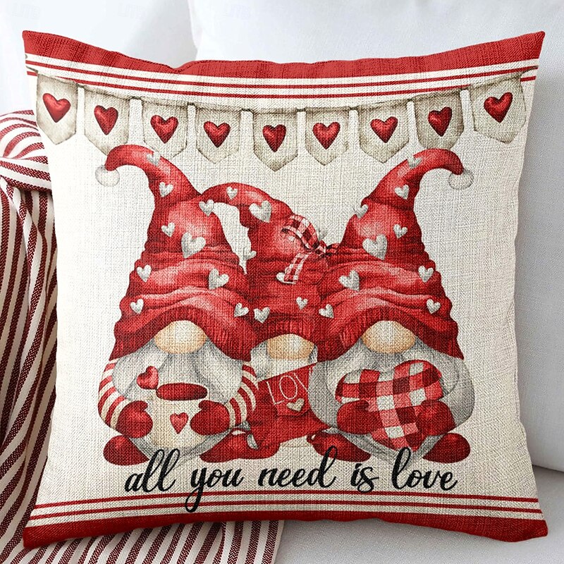 Wedding Heart Gnomes Decorative Toss Pillows Cover 1PC Soft Square Cushion Case Pillowcase for Bedroom Livingroom Sofa Couch Chair 15