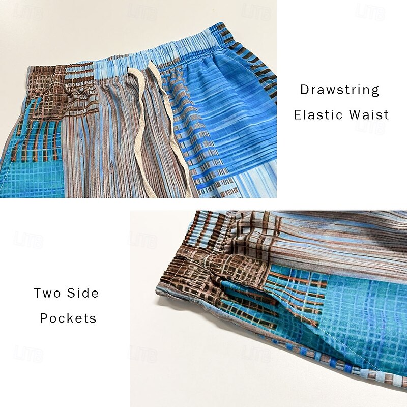 Men's Patchwork Trousers Casual Pants Drawstring Elastic Waist Hawaiian Ethnic Vintage Retro Outdoor Vacation Holiday Side Pockets Straight Leg Trousers Summer Spring Fall 3D Print Black3