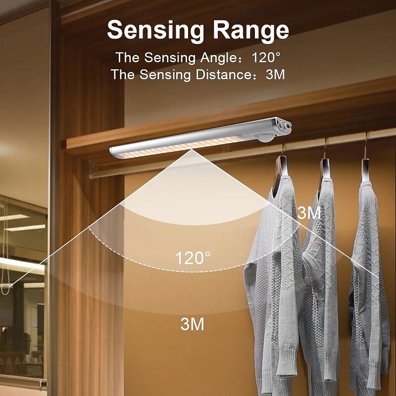 Under Cabinet Lighting 1 PACK, Motion Sensor LED Closet Lights, USB Rechargeable Cabinet Light, Dimmable Night Lamp, for Kitchen, Wardrobe & Stairs, 20/30/40cm3