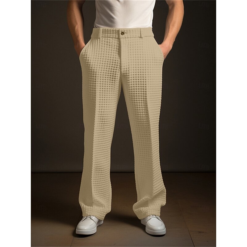 Men's Trousers Dress Pants Pleated Pants Suit Pants Waffle Pants Buttons Front Pocket Straight Leg Plain Comfort Breathable Business Daily Holiday Fashion Chic & Modern Black White4