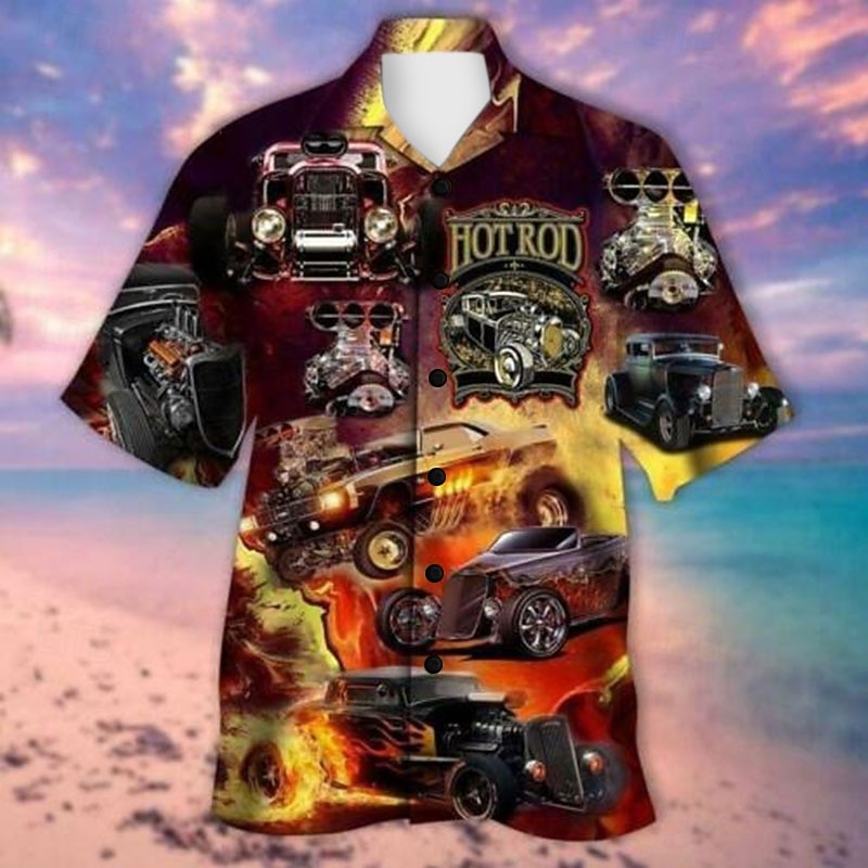 Men's Car Vintage Shirt Summer Hawaiian Shirt Aloha Shirt Short Sleeve Shirt Turndown Tropical Fashion Hawaiian Casual Hawaiian Holiday Black Yellow Red S M L4