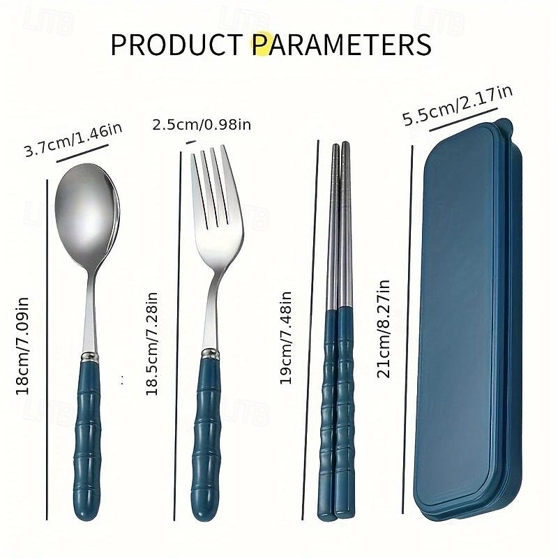 3-in-1 Stainless Steel Camping Utensils Set With Reusable Plastic Cover Portable Spoon Fork Chopsticks Set For Camping Picnic2