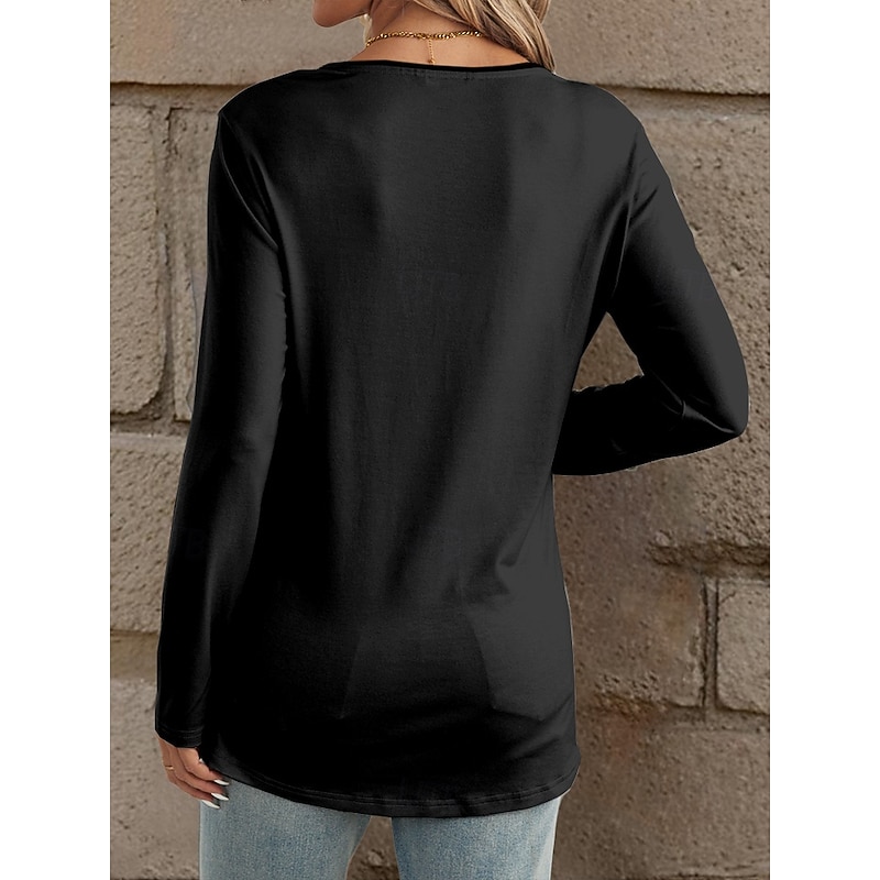 Women's T shirt Crew Neck Long Sleeve Tunic Letter Casual  Long Tops Daily Print Black Fall Winter2
