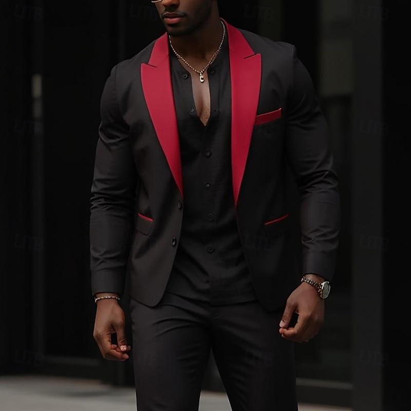 Men's Party Casual Suits Peaked Lapel Royal Blue Green Casual Street Style Solid Colored Standard Fit 2 Piece Single Breasted Two-buttons2