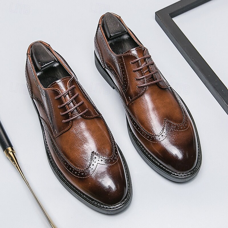 Men's Brogue Wingtip Faux Leather Oxford Shoes – Classic Lace-Up Design for Formal Events, Business and Weddings2