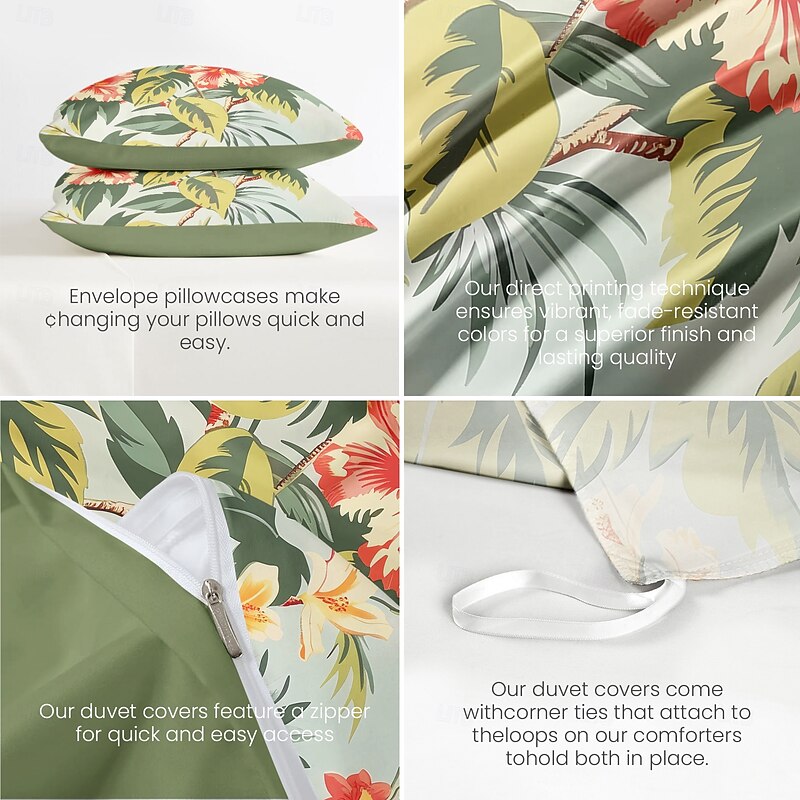 Tropical Plant Duvet Cover Bed Set 2-piece Set 3-piece Set Lightweight Soft Short Plush Set Thickened Felt Square Bed4