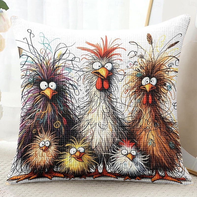 Funny Animal Decorative Toss Pillows Cover 1PC Soft Square Couch Cushion Case Pillowcase for Bedroom Livingroom Sofa Chair Chicken Family3