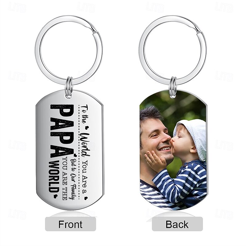 Personalized Stainless Steel Photo Keychain Custom Best Gift for Dad, Keepsake for Father's Day, Birthday, Business Gift for Husband, Son, Grandpa