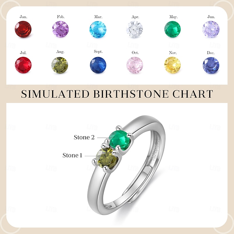 Personalized Ring with Two Custom Birthstones Custom Best Gift for Mom Wedding Gift with Customizable Colors for Loved One