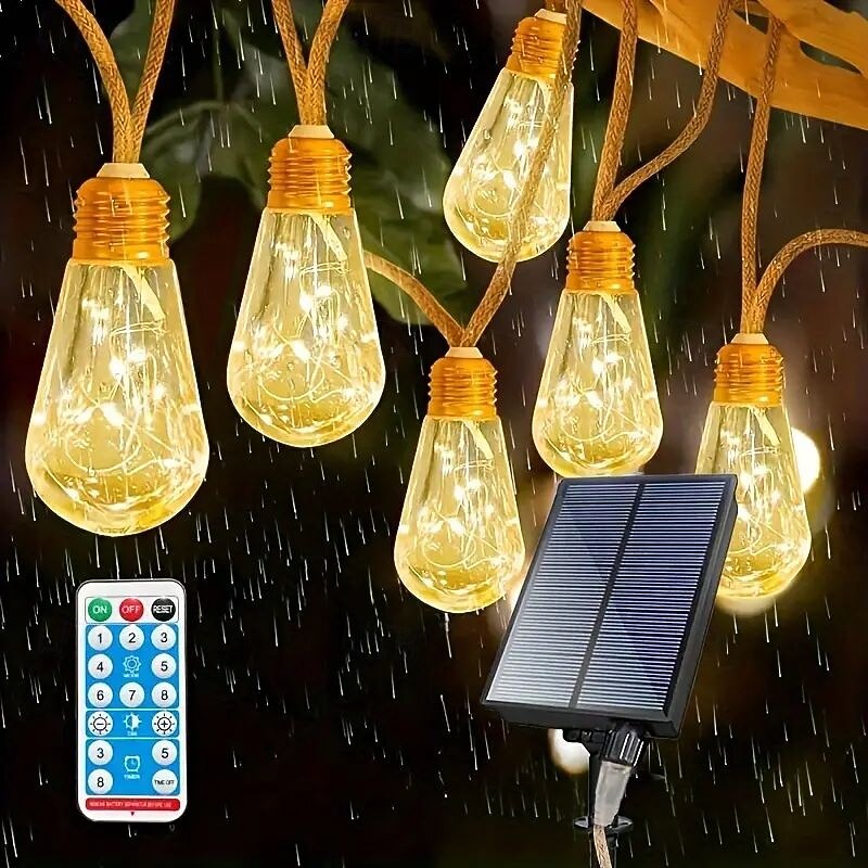 Solar Remote Control Outdoor Camping String Lights – 7M 16LED Waterproof Fairy Lights for Terrace, Holiday, Wedding, Party, Garden and Balcony Decoration