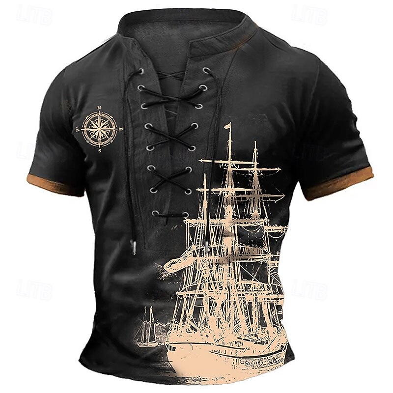 Graphic Ship Compass Fashion Athleisure Street Style Men's 3D Print T shirt Tee Street Daily T shirt Black Khaki Crew Neck Shirt Summer Spring Clothing Apparel S M L XL XXL XXXL