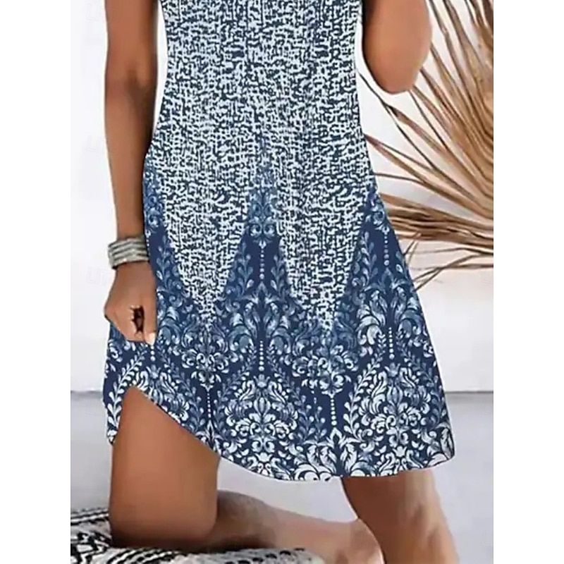 Women's Mini Dress Petite Dress Casual Dress Tank Dress Boho Dress Casual Boho Vacation Daily Regular Fit Floral Sleeveless Crew Neck Blue Summer3