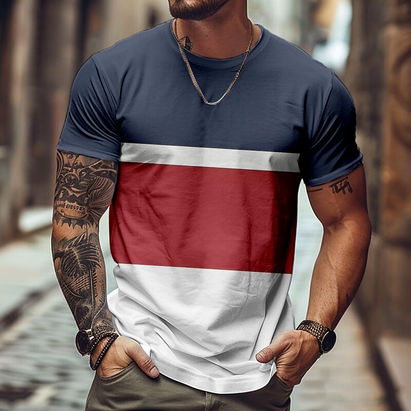 Men's Line T Shirt Short Sleeve T shirt 3D Print Crew Neck Shirt Daily Casual Street Daily Red Green Summer Spring Clothing Apparel S M L XL XXL XXXL
