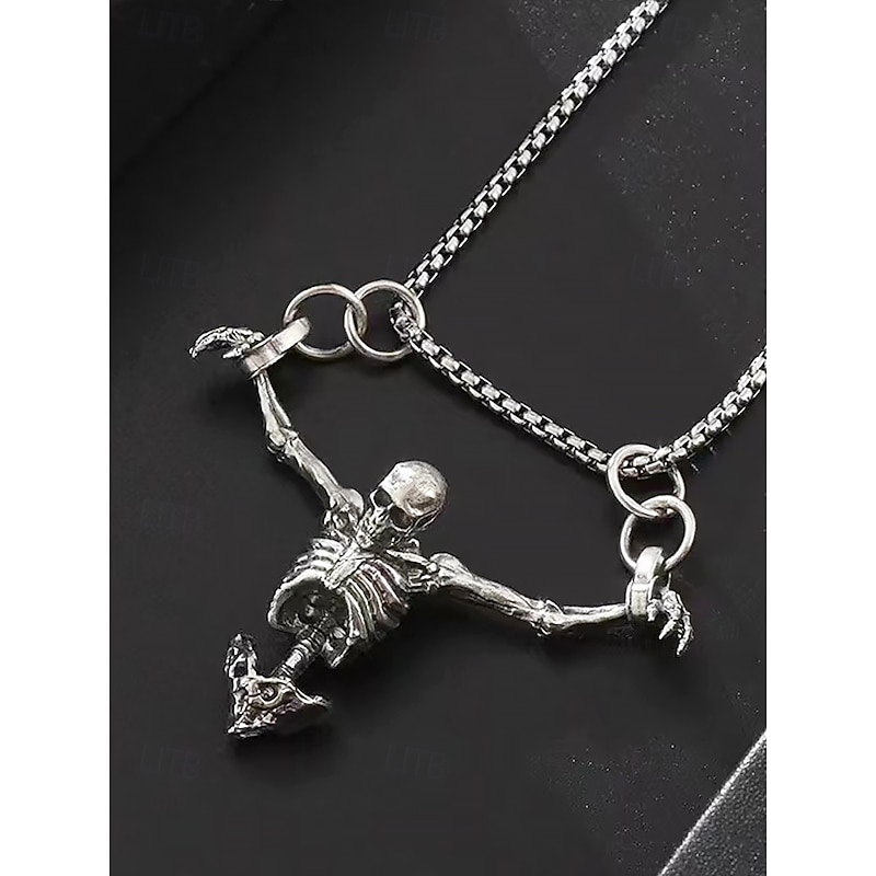 Gothic Skeleton Pendant Necklace – Punk Style Alloy Chain for Men and Women, Perfect for Halloween, Cosplay and Alternative Fashion3