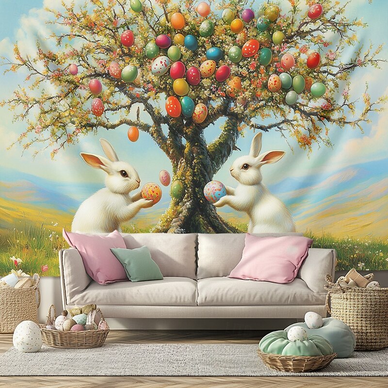 Hanging Tapestry Bunny Eggs Wall Art Large Tapestry Mural Tree of Life Decor Photograph Backdrop Blanket Curtain Home Bedroom Living Room Decoration4