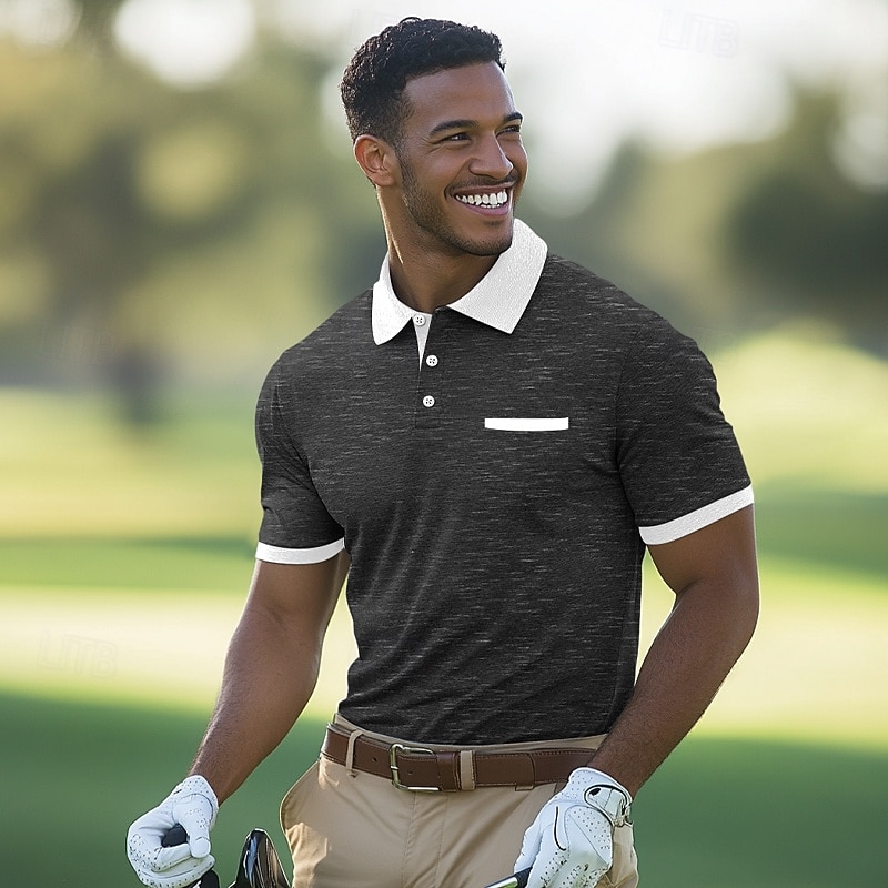 Men's Sports Polo Shirts Golf Shirt Sports Active Lapel Short Sleeve Fashion Basic Color Block Patchwork Summer Regular Fit Dark Grey Black Burgundy Navy Blue Sports Polo Shirts3