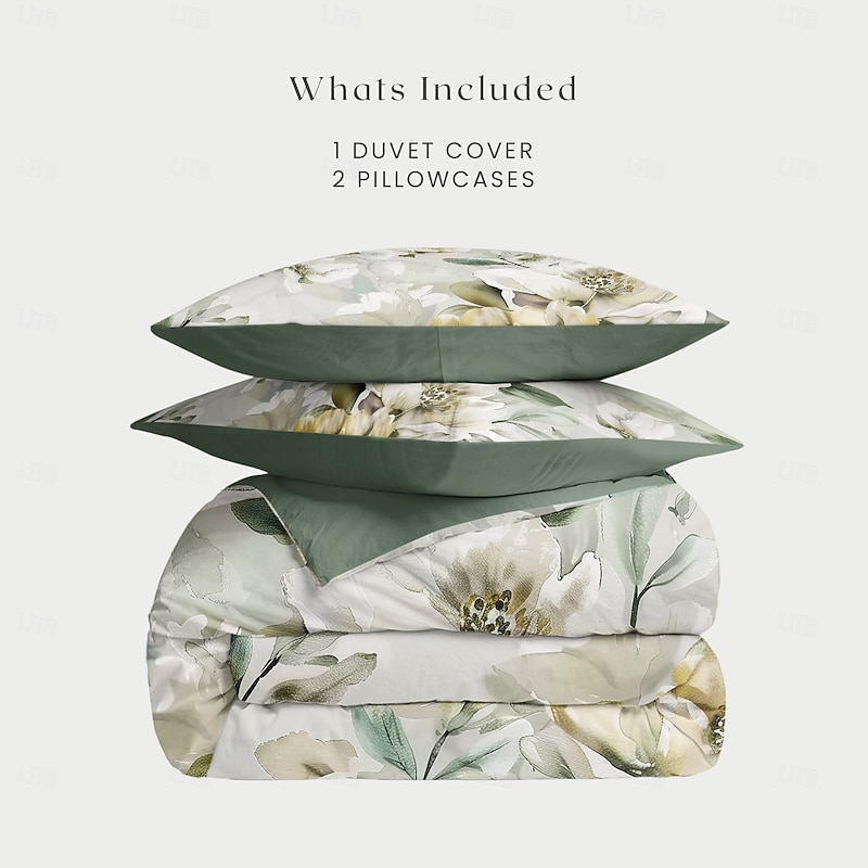 100% Cotton White Flower Plush Cloth Duvet Cover 3-Piece Set for Summer Soft Skin Friendly Long Lasting Comfy Lightweight3