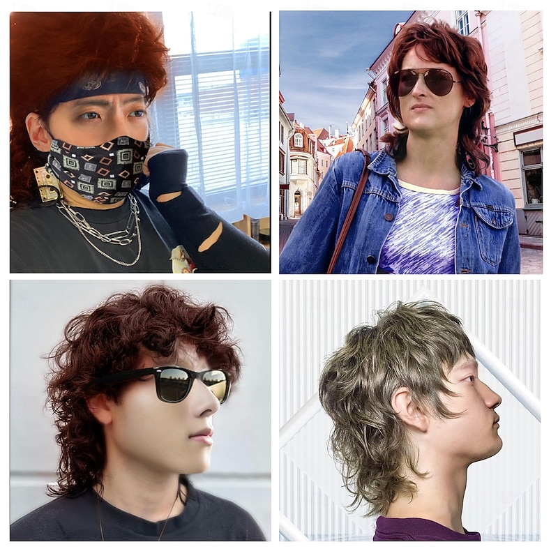 Mens Mullet Wigs for 70s 80s Costumes,Halloween Party Personality Accessory Cosplay Hair Wig3