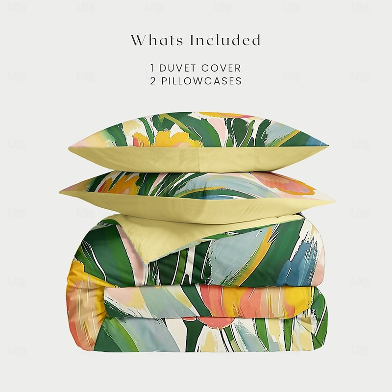 100% Cotton Floral Tropical Series Duvet Cover 3-Piece Set for Summer Soft Skin Friendly Long Lasting4