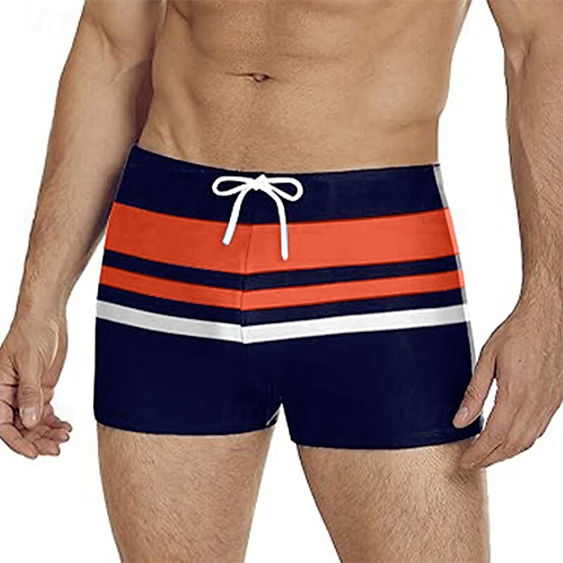 Men's Swim Trunks Swim Shorts Swimwear Bottoms Drawstring Swimming Surfing Beach Water Sports Stripes Patchwork Summer Spring