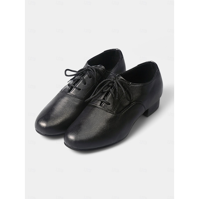 Men's Black Lace-Up Ballroom Dance Shoes - Comfortable Leather Design for Professional Performances and Formal Events