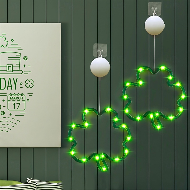 St.Patrick's Day Three Leaf Clover LED Decorative Light - Creative Hanging Accessory Holiday Party Decoration, Small Night Light for Living Room, Bedroom, or Festive Occasions 1pc4