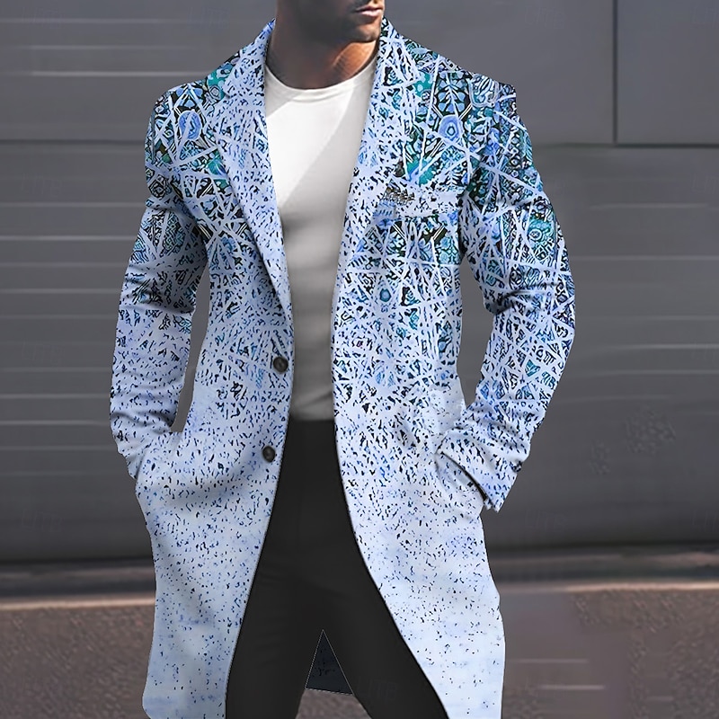 Men's Geometry Winter Coat Overcoat Coat Warm Comfortable Breathable Fashion Streetwear Business Work Wear to work Going out Pocket Print Fall & Winter Turndown Long Sleeve Yellow Pink Blue4