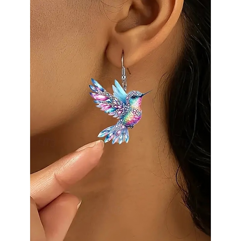 Colorful Hummingbird Dangle Earrings – Lightweight Stained Glass Design for Women, Perfect for Casual, Artistic Occasions and Vacation Wear3