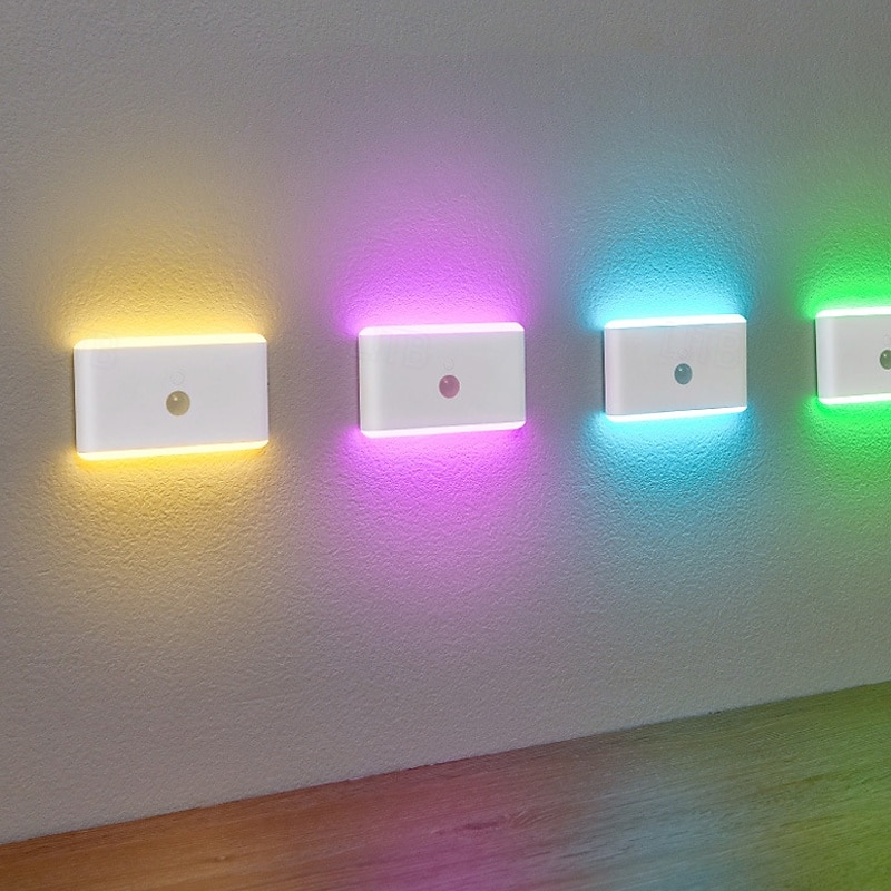 1PC PIR Motion Sensor Night Light - RGB Color Changing Cabinet Light, USB Charging Body Sensing Night Lamp for Stairs, Bedroom and Hallway3