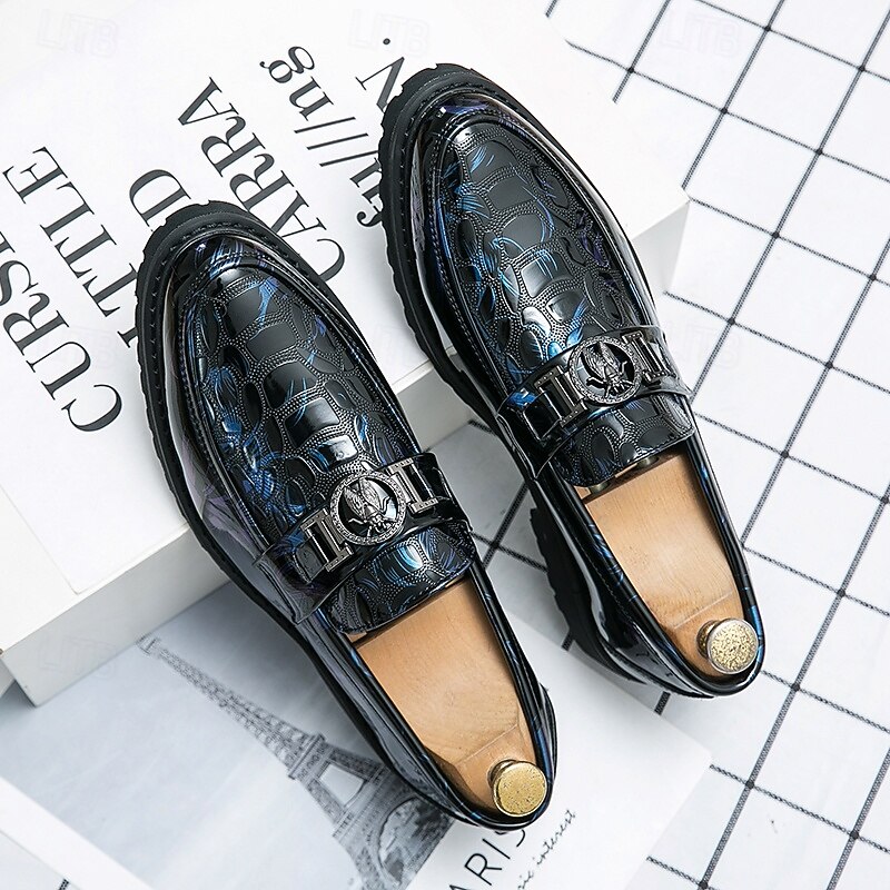 en's Floral Embossed Patent Leather Loafers with Metallic Buckle – Stylish Slip-On Shoes for Formal and Evening Wear4