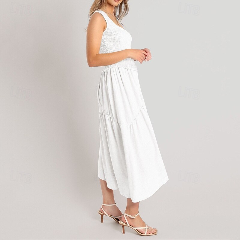 Women's Midi Dress Graduation Dress Casual Dress A Line Dress Summer Dress Stylish Casual Vacation Daily Date Regular Fit Plain Sleeveless Scoop Neck Black White Light Green Pink Summer3