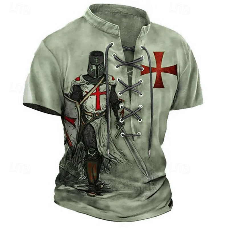 Men's T Shirt Graphic Knights Templar Stand Collar Clothing Apparel 3D Print Causal Memorial Day Short Sleeve Lace up Print Polyester Vintage Fashion Designer2