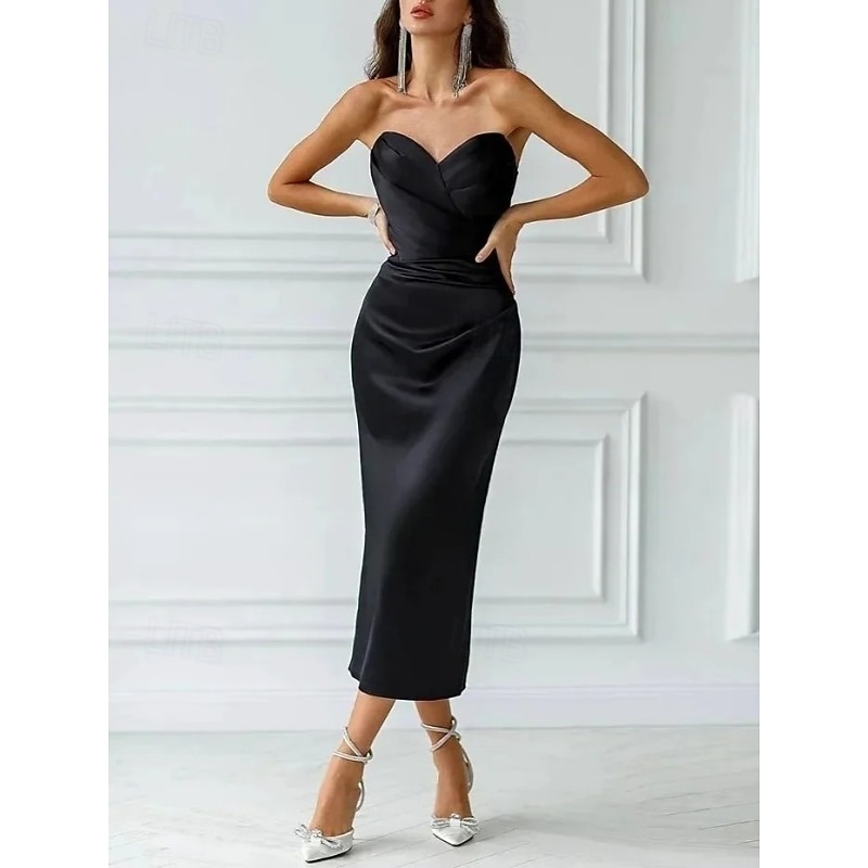 Engagement Little Graduation White Dresses Wedding Dresses Mermaid / Trumpet Sweetheart Sleeveless Ankle Length Satin Bridal Gowns With Ruched3