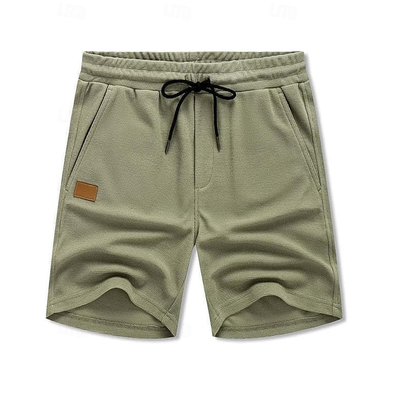 Men's Waffle Shorts Sweat Shorts Shorts Bermuda shorts Drawstring Elastic Waist Plain Comfort Breathable Short Outdoor Daily Running Sports Fashion Black White Micro-elastic2