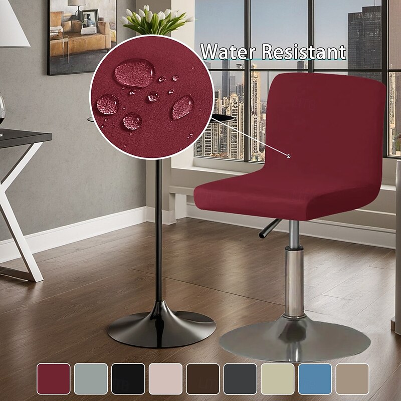 Water Resistant Milk Silk Chair Cover, Stretch Spandex Armless Square Swivel Bar Stool Chair Slipcover, Removable And Washable2